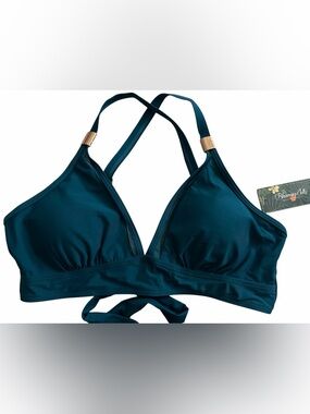Blooming Jelly Teal Crisscross Back Bikini Top, NWT, Size L